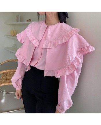 Рожева блуза з коміром 110665