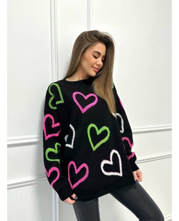 Черный свитер с сердечками 111036