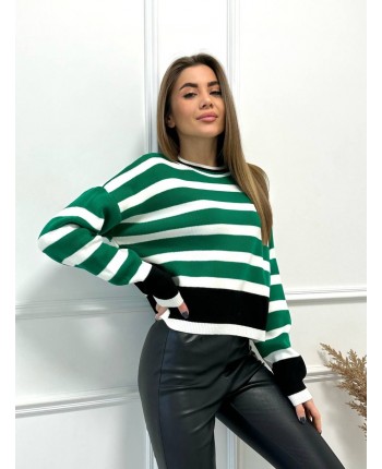 Полосатый свитер зеленый 111050