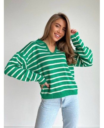 Полосатый свитер зеленый 110918