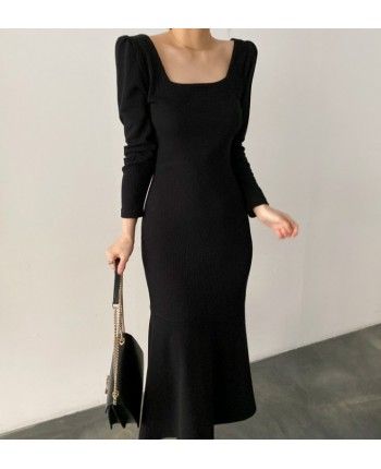 Черное трикотажное платье 110632