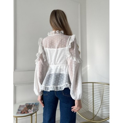 Біла блузка з воланами 111648 Біла блузка з воланами 111648