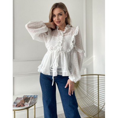 Біла блузка з воланами 111648 Біла блузка з воланами 111648