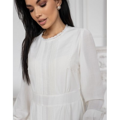 Біла сукня міді з рукавами 111681 Біла сукня міді з рукавами 111681