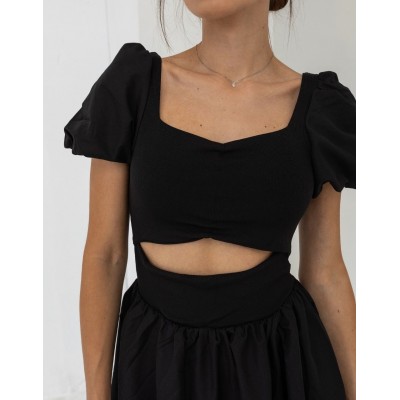 Чорний комбінезон з розрізом 111702 Чорний комбінезон з розрізом 111702