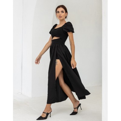 Чорний комбінезон з розрізом 111702 Чорний комбінезон з розрізом 111702