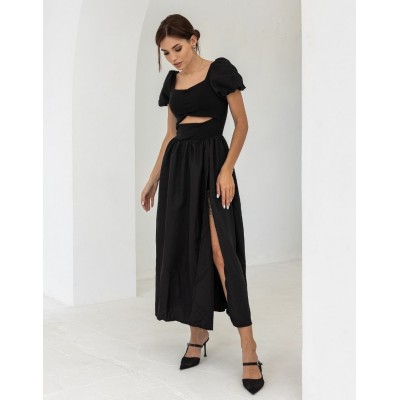 Чорний комбінезон з розрізом 111702 Чорний комбінезон з розрізом 111702