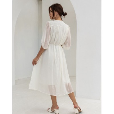 Повітряна біла сукня міді 111707 Повітряна біла сукня міді 111707