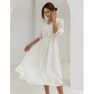 Повітряна біла сукня міді 111707 Повітряна біла сукня міді 111707