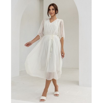 Повітряна біла сукня міді 111707 Повітряна біла сукня міді 111707