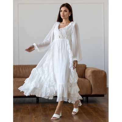 Белое платье макси с рукавами 111737 Белое платье макси с рукавами 111737