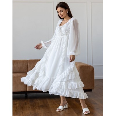 Белое платье макси с рукавами 111737 Белое платье макси с рукавами 111737