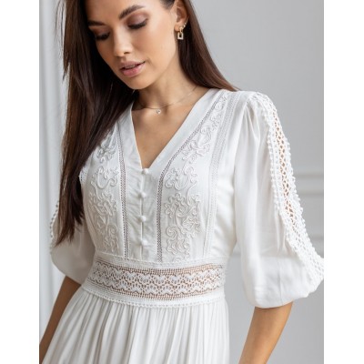 Белое платье миди с кружевом 111715 Белое платье миди с кружевом 111715