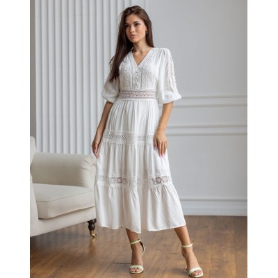 Белое платье миди с кружевом 111715 Белое платье миди с кружевом 111715