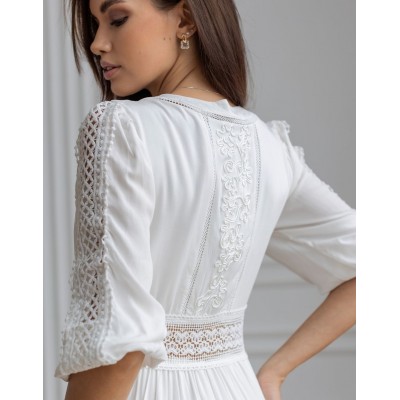 Белое платье миди с кружевом 111715 Белое платье миди с кружевом 111715