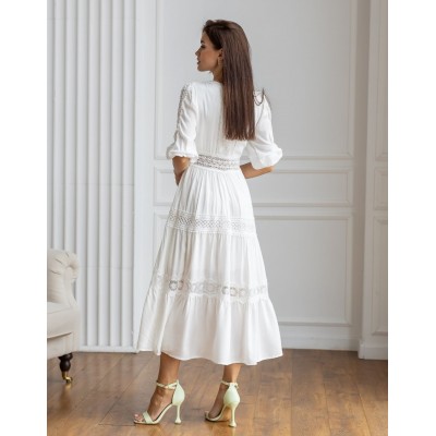 Белое платье миди с кружевом 111715 Белое платье миди с кружевом 111715