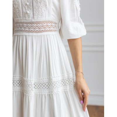 Белое платье миди с кружевом 111715 Белое платье миди с кружевом 111715