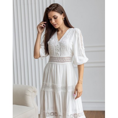 Белое платье миди с кружевом 111715 Белое платье миди с кружевом 111715