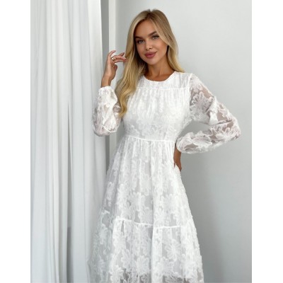 Сукня з пухнастого шифону біла 111763 Сукня з пухнастого шифону біла 111763