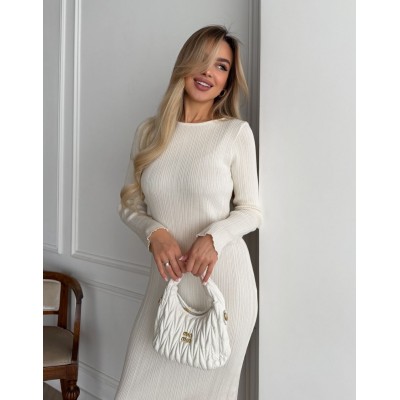 Трикотажна сукня міді молочна 111829 Трикотажна сукня міді молочна 111829