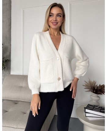 Пухнастий кардиган молочний 111802