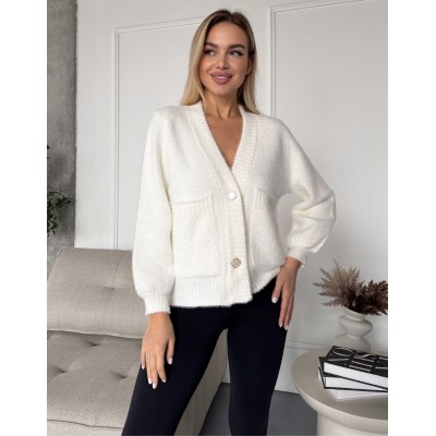Пухнастий кардиган молочний 111802 Пухнастий кардиган молочний 111802