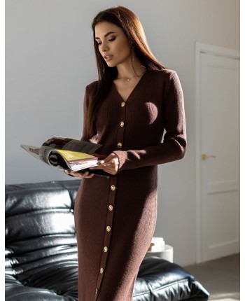 Шоколадное платье на пуговицах 111790