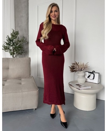 Вязаное платье макси бордовое 111833
