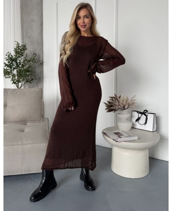 В'язана сукня максі шоколадна 111837