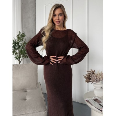 В'язана сукня максі шоколадна 111837 В'язана сукня максі шоколадна 111837