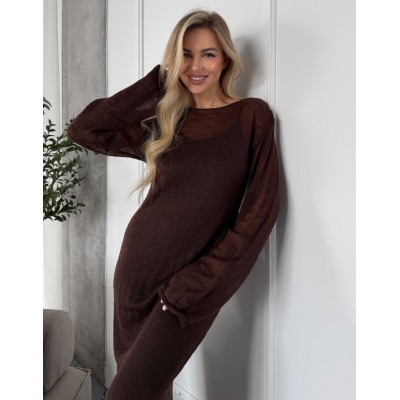 В'язана сукня максі шоколадна 111837 В'язана сукня максі шоколадна 111837