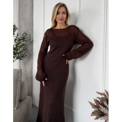 В'язана сукня максі шоколадна 111837 В'язана сукня максі шоколадна 111837