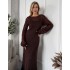 В'язана сукня максі шоколадна 111837 В'язана сукня максі шоколадна 111837