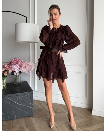 Шоколадное платье мини с поясом 111848