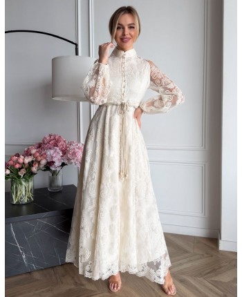 Кружевное платье с поясом 111845