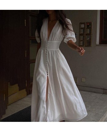 Белое платье макси с пуговицами 111142