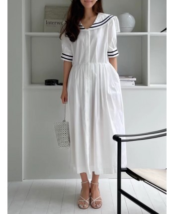 Біла сукня з коміром 111201