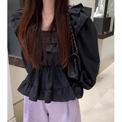 Чорна блуза з воланами 111299 Чорна блуза з воланами 111299