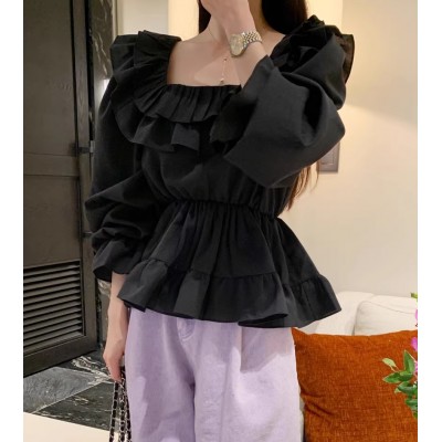 Чорна блуза з воланами 111299 Чорна блуза з воланами 111299