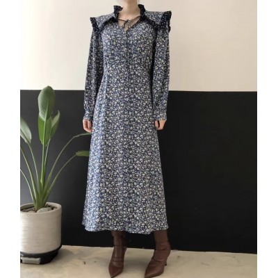 Квіткова сукня з коміром синя 111290 Квіткова сукня з коміром синя 111290