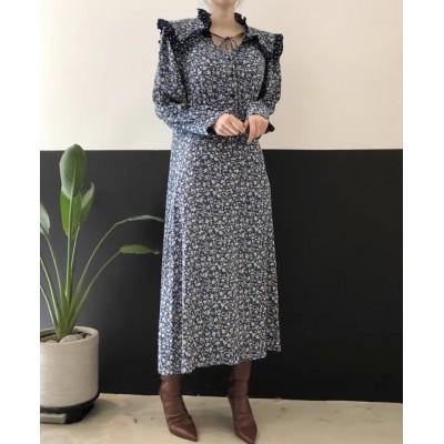 Квіткова сукня з коміром синя 111290 Квіткова сукня з коміром синя 111290