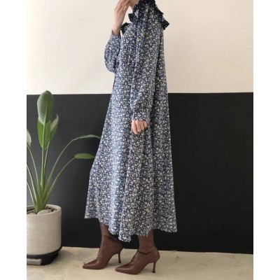 Квіткова сукня з коміром синя 111290 Квіткова сукня з коміром синя 111290