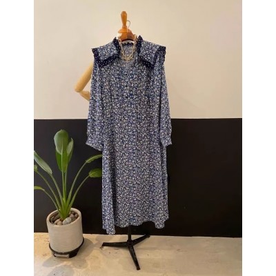 Квіткова сукня з коміром синя 111290 Квіткова сукня з коміром синя 111290