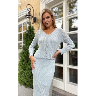 Блакитний вязаний костюм 111227 Блакитний вязаний костюм 111227