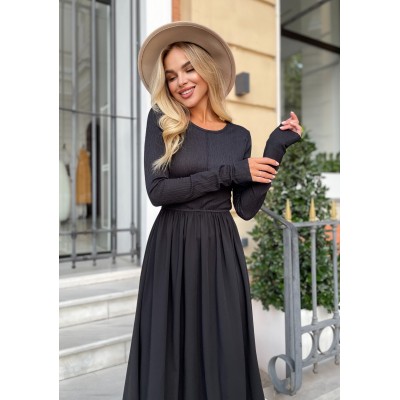 Платье макси с рукавами черное 111249 Платье макси с рукавами черное 111249
