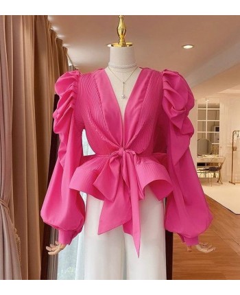 Блуза с воланами розовая 111393