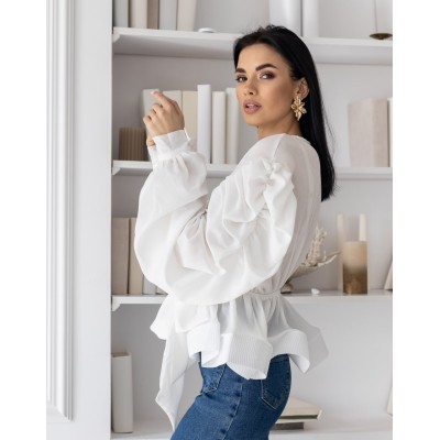 Блуза з воланами біла 111394 Блуза з воланами біла 111394