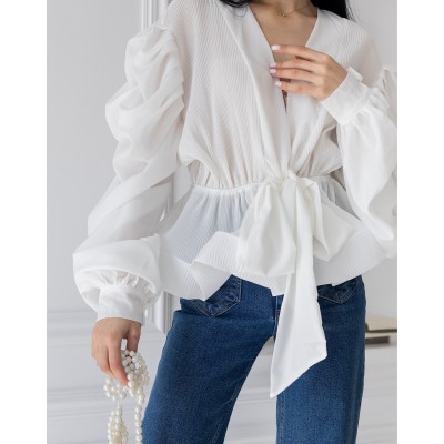 Блуза з воланами біла 111394 Блуза з воланами біла 111394