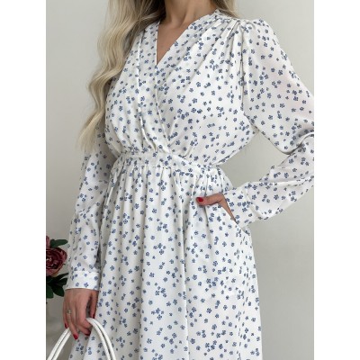 Квіткова сукня з карманами біла 111271 Квіткова сукня з карманами біла 111271