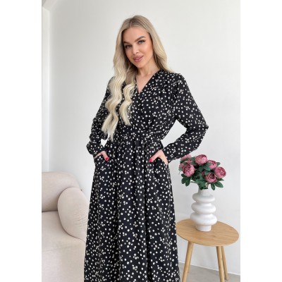 Квіткова сукня з карманами чорна 111272 Квіткова сукня з карманами чорна 111272